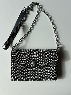 rag & bone Atlas Black and White Dot Snake Skin Embossed Chain-Handle Crossbody